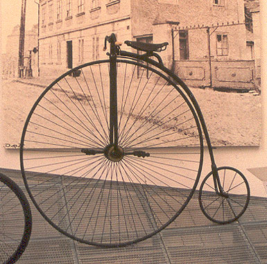 penny farthing bike with big front wheel