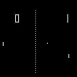 black screen showing a video game of pong