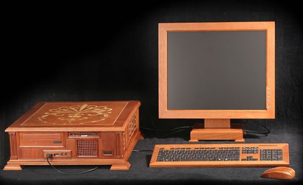 wooden computer with white keys